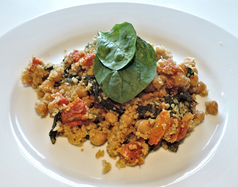 tomato balsamic chicken with spinach and couscous